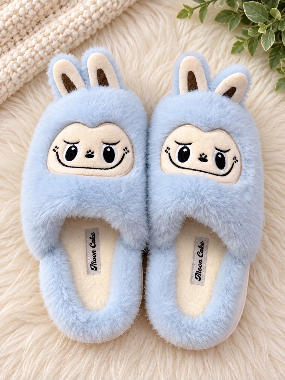 💙 Labubu-Inspired Blue Bunny Plush Slippers | Size M | NEW